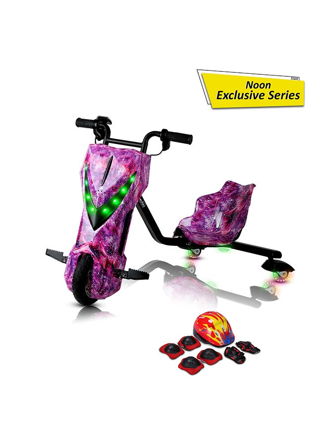 MYTOYS 36V High-Power 360° Electric Stunt Drifting Scooter for Kids And Adults - Adjustable Body with Bluetooth And Protective Gear, 3 Speed Modes, 250W Brushless Motor, 8-15 km/h with 80 kg Load, Age 6+ Noon Exclusive Series - Purple 