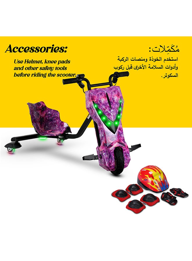 36V High-Power 360° Electric Stunt Drifting Scooter for Kids And Adults - Adjustable Body with Bluetooth And Protective Gear, 3 Speed Modes, 250W Brushless Motor, 8-15 km/h with 80 kg Load, Age 6+ Noon Exclusive Series - Purple - pnsku/N70125304V/45/_/1731689168/329b897e-3d1e-42ac-b1b9-c453d8efa1d0