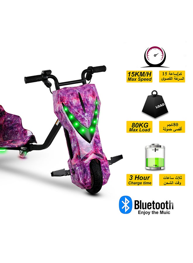 MYTOYS 36V High-Power 360° Electric Stunt Drifting Scooter for Kids And Adults - Adjustable Body with Bluetooth And Protective Gear, 3 Speed Modes, 250W Brushless Motor, 8-15 km/h with 80 kg Load, Age 6+ Noon Exclusive Series - Purple - Image 5