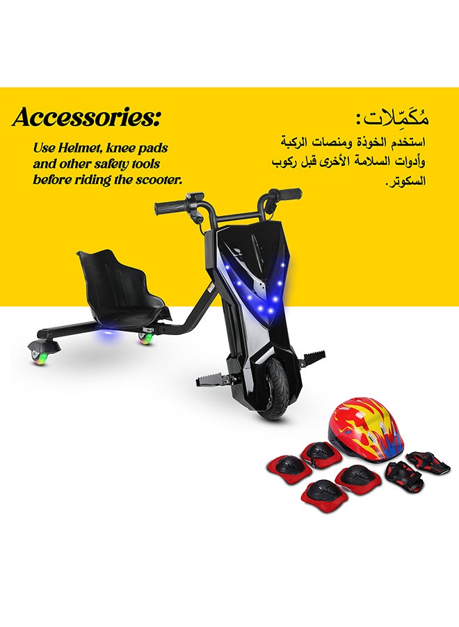 36V High-Power 360° Electric Stunt Drifting Scooter For Kids And Adults - Adjustable Body With Bluetooth And Protective Gear, 3 Speed Modes, 250W Brushless Motor, 8-15 Km/H With 80 Kg Load, Age 6+ Noon Exclusive Series - Black