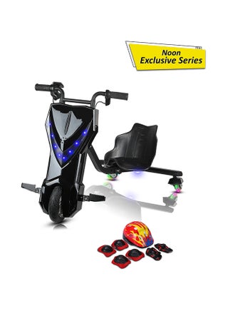 36V High-Power 360° Electric Stunt Drifting Scooter For Kids And Adults - Adjustable Body With Bluetooth And Protective Gear, 3 Speed Modes, 250W Brushless Motor, 8-15 Km/H With 80 Kg Load, Age 6+ Noon Exclusive Series - Black