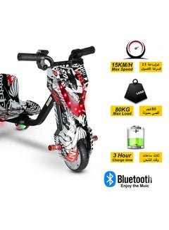 MYTOYS Mini 36V High-Power 360° Electric Stunt Drifting Scooter For Kids & Adults - Adjustable Body With Bluetooth & Protective Gear, 3 Speed Modes, 250W Brushless Motor, 8-15 Km/H With 80 Kg Load, Age 6+ Noon Exclusive Series - Black & White Grafitti  - Image 5