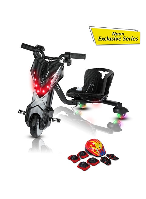 Mini 36V High-Power 360° Electric Stunt Drifting Scooter For Kids & Adults - Adjustable Body With Bluetooth & Protective Gear, 3 Speed Modes, 250W Brushless Motor, 8-15 Km/H With 80 Kg Load, Age 6+ Noon Exclusive Series - Black