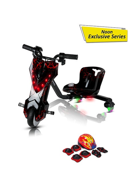 Mini 36V High-Power 360° Electric Stunt Drifting Scooter For Kids & Adults - Adjustable Body With Bluetooth & Protective Gear, 3 Speed Modes, 250W Brushless Motor, 8-15 Km/H With 80 Kg Load, Age 6+ Noon Exclusive Series - Electric Black Red