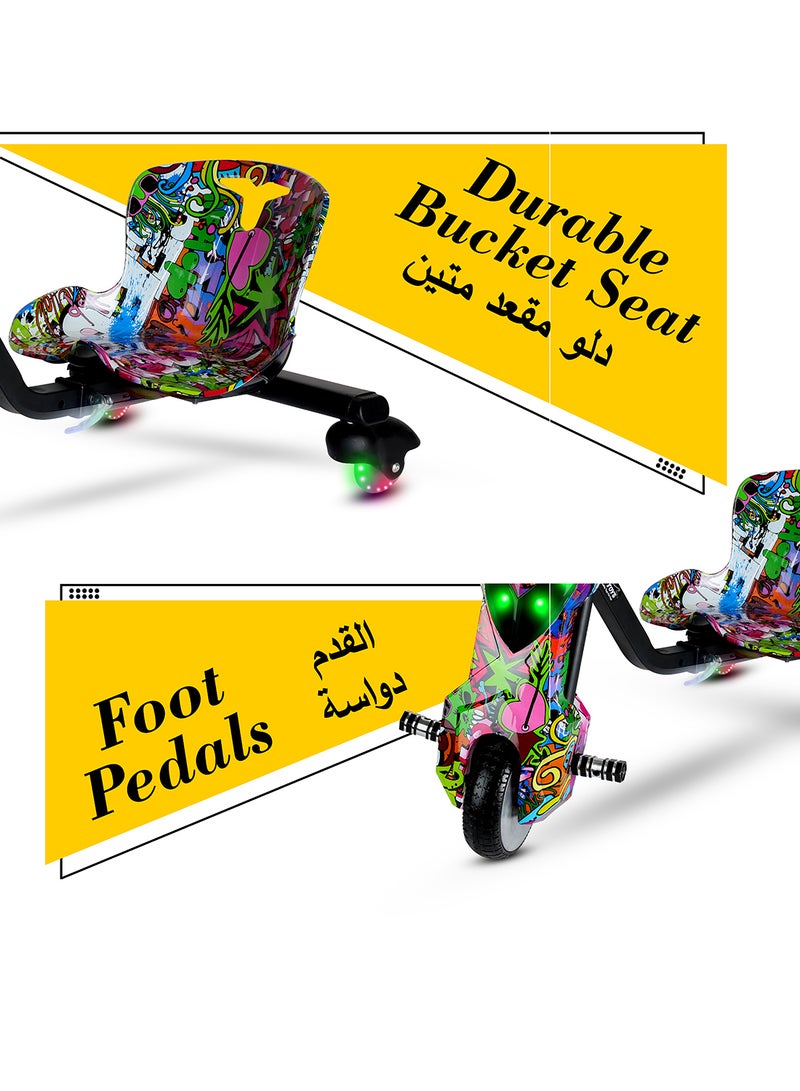 MYTOYS - Mini 36V High-Power 360° Electric Stunt Drifting Scooter For Kids & Adults - Adjustable Body With Bluetooth & Protective Gear, 3 Speed Modes, 250W Brushless Motor, 8-15 Km/H With 80 Kg Load, Age 6+ Noon Exclusive Series - Multicolor Grafitti - Image 1