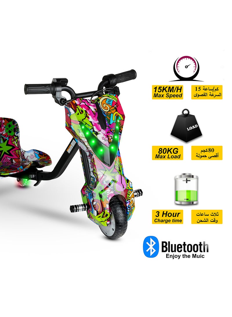 MYTOYS - Mini 36V High-Power 360° Electric Stunt Drifting Scooter For Kids & Adults - Adjustable Body With Bluetooth & Protective Gear, 3 Speed Modes, 250W Brushless Motor, 8-15 Km/H With 80 Kg Load, Age 6+ Noon Exclusive Series - Multicolor Grafitti - Image 1