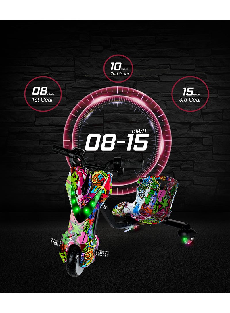 MYTOYS - Mini 36V High-Power 360° Electric Stunt Drifting Scooter For Kids & Adults - Adjustable Body With Bluetooth & Protective Gear, 3 Speed Modes, 250W Brushless Motor, 8-15 Km/H With 80 Kg Load, Age 6+ Noon Exclusive Series - Multicolor Grafitti - Image 1