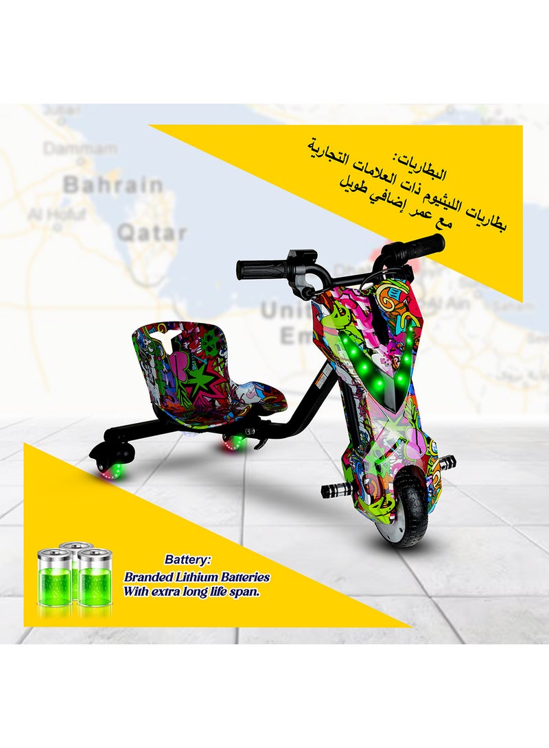 MYTOYS - Mini 36V High-Power 360° Electric Stunt Drifting Scooter For Kids & Adults - Adjustable Body With Bluetooth & Protective Gear, 3 Speed Modes, 250W Brushless Motor, 8-15 Km/H With 80 Kg Load, Age 6+ Noon Exclusive Series - Multicolor Grafitti - Image 1