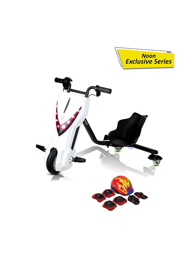 MYTOYS 36V High-Power 360° Electric Stunt Drifting Scooter For Kids & Adults - Adjustable Body With Bluetooth & Protective Gear, 3 Speed Modes, 250W Brushless Motor, 8-15 Km/H With 80 Kg Load, Age 6+ Noon Exclusive Series - White  - Image 1