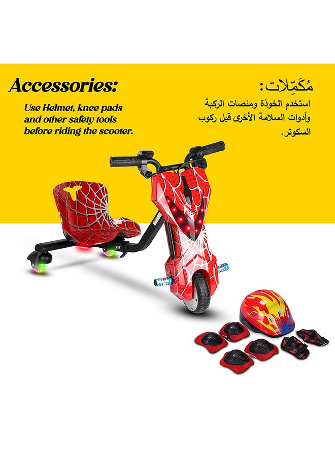 MYTOYS - 36V High-Power 360° Electric Stunt Drifting Scooter For Kids & Adults - Adjustable Body With Bluetooth & Protective Gear, 3 Speed Modes, 250W Brushless Motor, 8-15 Km/H With 80 Kg Load, Age 6+ Noon Exclusive Series - Spider Red - Image 1