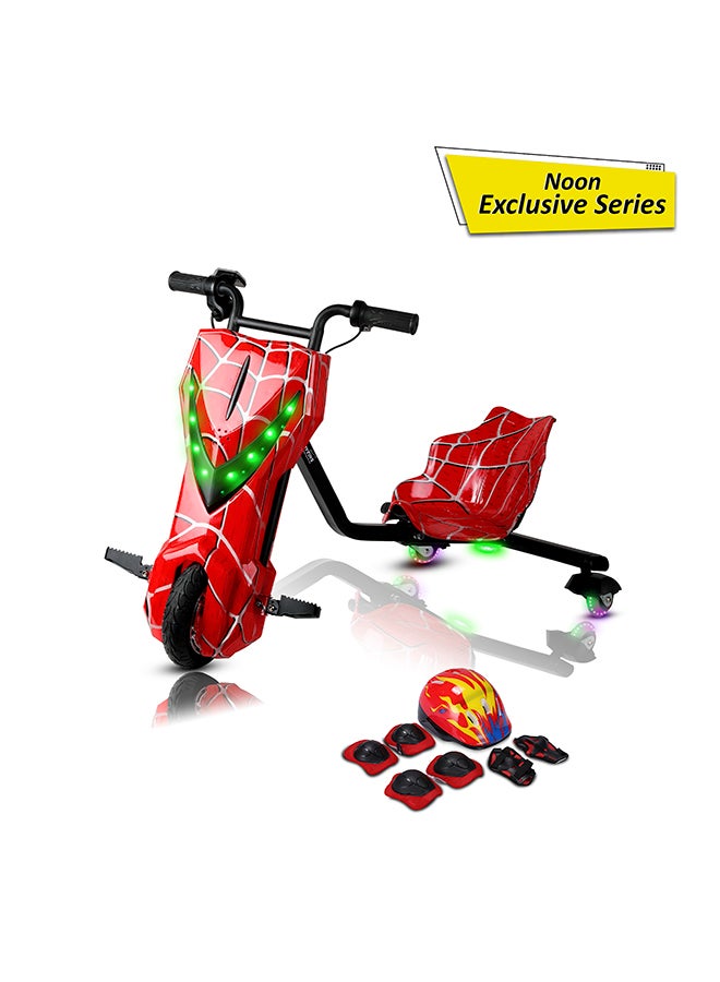 MYTOYS 36V High-Power 360° Electric Stunt Drifting Scooter For Kids & Adults - Adjustable Body With Bluetooth & Protective Gear, 3 Speed Modes, 250W Brushless Motor, 8-15 Km/H With 80 Kg Load, Age 6+ Noon Exclusive Series - Spider Red 