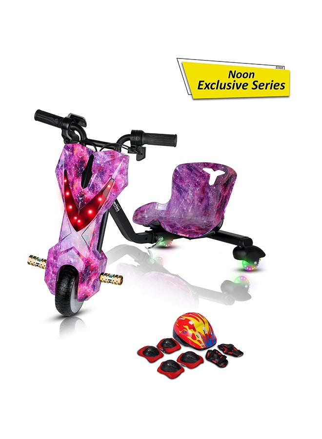 MYTOYS Mini 36V High-Power 360° Electric Stunt Drifting Scooter For Kids & Adults - Adjustable Body With Bluetooth & Protective Gear, 3 Speed Modes, 250W Brushless Motor, 8-15 Km/H With 80 Kg Load, Age 6+ Noon Exclusive Series - Purple 