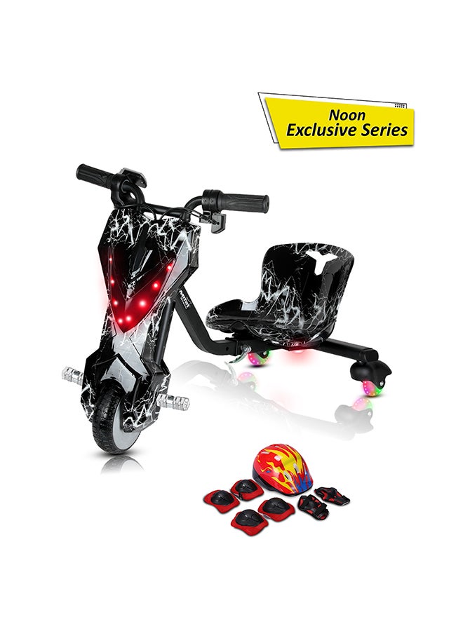 MYTOYS - Mini 36V High-Power 360° Electric Stunt Drifting Scooter For Kids & Adults - Adjustable Body With Bluetooth & Protective Gear, 3 Speed Modes, 250W Brushless Motor, 8-15 Km/H With 80 Kg Load, Age 6+ Noon Exclusive Series - Electric Black & White - Image 1