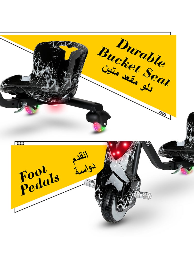 MYTOYS - Mini 36V High-Power 360° Electric Stunt Drifting Scooter For Kids & Adults - Adjustable Body With Bluetooth & Protective Gear, 3 Speed Modes, 250W Brushless Motor, 8-15 Km/H With 80 Kg Load, Age 6+ Noon Exclusive Series - Electric Black & White - Image 1