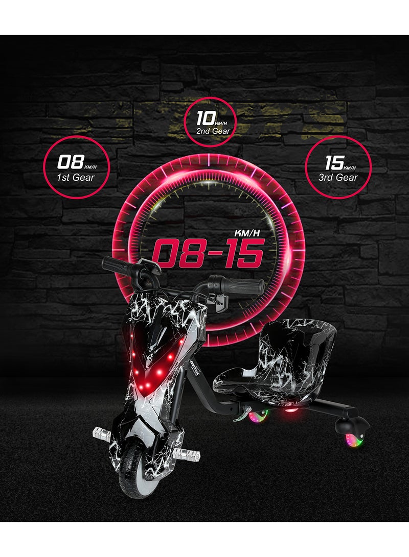 MYTOYS - Mini 36V High-Power 360° Electric Stunt Drifting Scooter For Kids & Adults - Adjustable Body With Bluetooth & Protective Gear, 3 Speed Modes, 250W Brushless Motor, 8-15 Km/H With 80 Kg Load, Age 6+ Noon Exclusive Series - Electric Black & White - Image 1