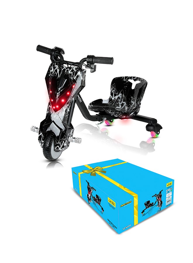 MYTOYS - Mini 36V High-Power 360° Electric Stunt Drifting Scooter For Kids & Adults - Adjustable Body With Bluetooth & Protective Gear, 3 Speed Modes, 250W Brushless Motor, 8-15 Km/H With 80 Kg Load, Age 6+ Noon Exclusive Series - Electric Black & White - Image 1
