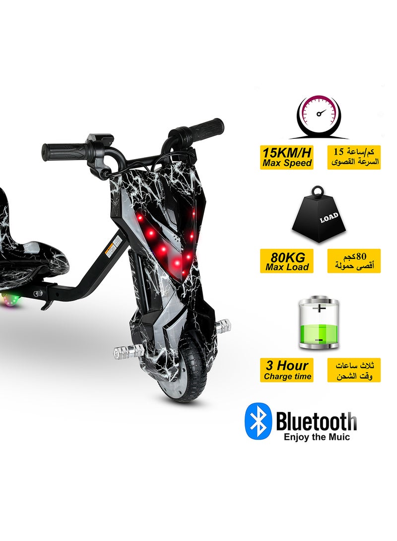 MYTOYS - Mini 36V High-Power 360° Electric Stunt Drifting Scooter For Kids & Adults - Adjustable Body With Bluetooth & Protective Gear, 3 Speed Modes, 250W Brushless Motor, 8-15 Km/H With 80 Kg Load, Age 6+ Noon Exclusive Series - Electric Black & White - Image 1