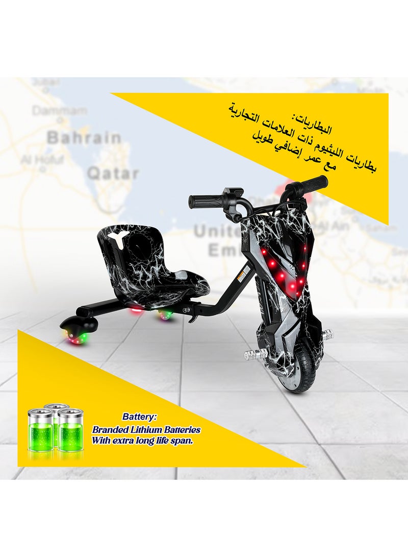 MYTOYS - Mini 36V High-Power 360° Electric Stunt Drifting Scooter For Kids & Adults - Adjustable Body With Bluetooth & Protective Gear, 3 Speed Modes, 250W Brushless Motor, 8-15 Km/H With 80 Kg Load, Age 6+ Noon Exclusive Series - Electric Black & White - Image 1