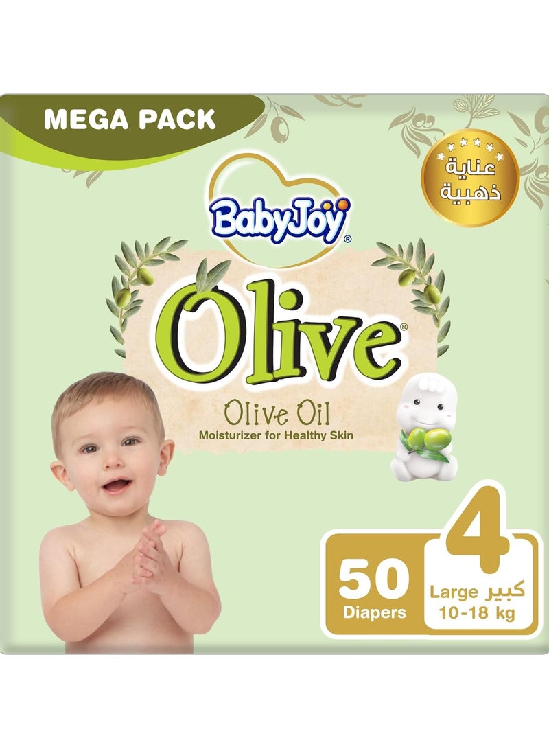 BabyJoy Olive Oil, Size 4, Large, 10-18 kg, Mega Pack, 50 Diapers 