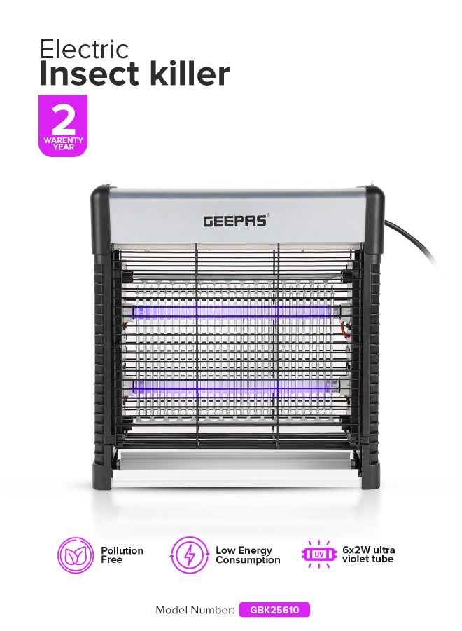 GEEPAS Electric Insect Killer 12W 6X2 W Ultra Violet Tubes | Automatic Pest-Killer with Advanced Technology| No Toxic Fumes or Vapor| No Pollution Healthful| Low Energy Consumption Ideal for Office, Home, Hotels & Commercial Use 12 W GBK25610 Silver/Black  - Image 1