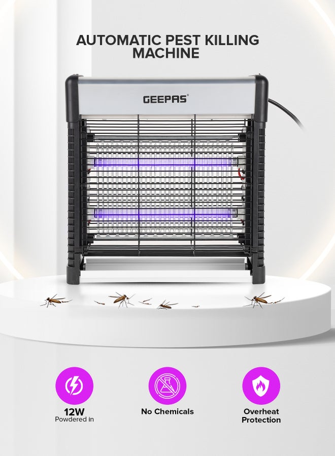 GEEPAS Electric Insect Killer 12W 6X2 W Ultra Violet Tubes | Automatic Pest-Killer with Advanced Technology| No Toxic Fumes or Vapor| No Pollution Healthful| Low Energy Consumption Ideal for Office, Home, Hotels & Commercial Use 12 W GBK25610 Silver/Black  - Image 2