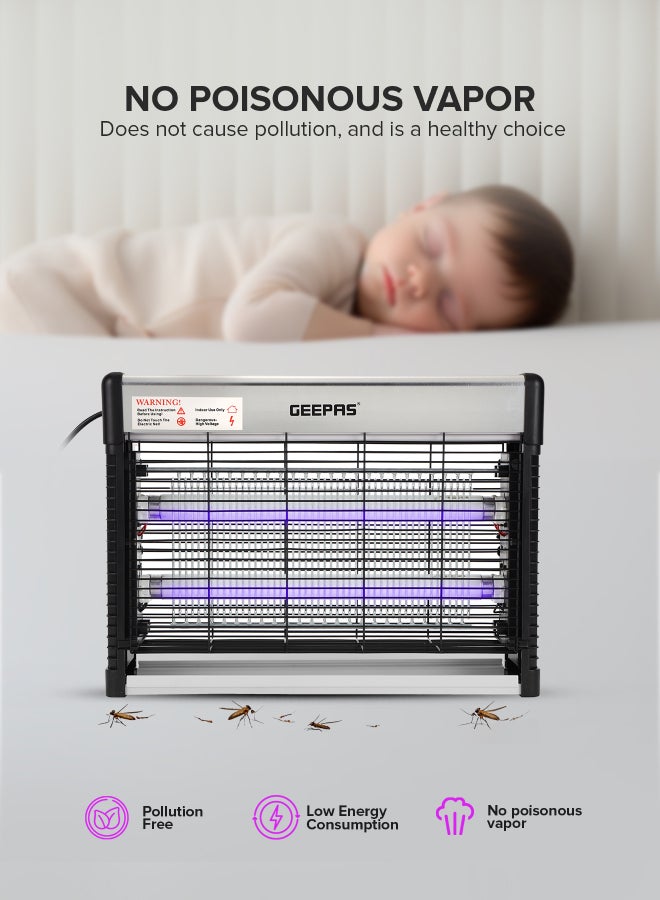 GEEPAS Electric Insect Killer 20W 2X10 W Ultra Violet Tubes | Automatic Pest-Killer with Advanced Technology| No Toxic Fumes or Vapor| No Pollution Healthful| Low Energy Consumption Ideal for Office, Home, Hotels & Commercial Use 20 W GBK25615 Silver/Black  - Image 4