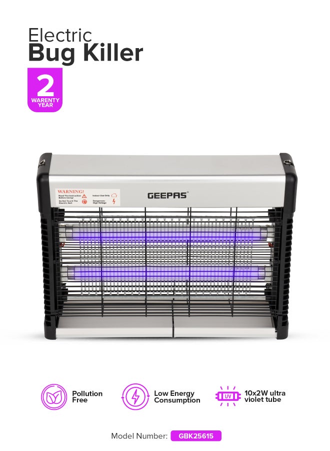 GEEPAS Electric Insect Killer 20W 2X10 W Ultra Violet Tubes | Automatic Pest-Killer with Advanced Technology| No Toxic Fumes or Vapor| No Pollution Healthful| Low Energy Consumption Ideal for Office, Home, Hotels & Commercial Use 20 W GBK25615 Silver/Black  - Image 1