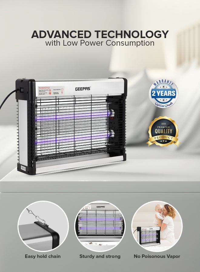 GEEPAS Electric Insect Killer 20W 2X10 W Ultra Violet Tubes | Automatic Pest-Killer with Advanced Technology| No Toxic Fumes or Vapor| No Pollution Healthful| Low Energy Consumption Ideal for Office, Home, Hotels & Commercial Use 20 W GBK25615 Silver/Black  - Image 3