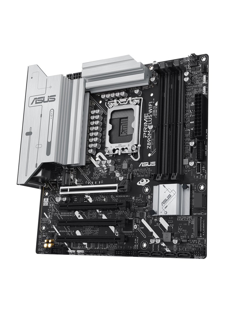 أسوس Prime Z890M-PLUS Wi-Fi mATX Motherboard, Intel Z890 Chipset, LGA1851 Socket, 4*DIMM DDR5 192GB Max Memory, 3*M.2, 1*PCIe 5.0*16, 1*2.5Gb Ethernet & Wi-Fi 7, Bluetooth v5.4, 1*HDMI, 1*DP, 1*USB 20Gbps port (USB Type-C), AI Solutions, AI PC-Ready | 90MB1J80-M0EAY0 Black  - Image 3
