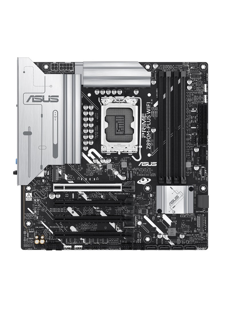 أسوس Prime Z890M-PLUS Wi-Fi mATX Motherboard, Intel Z890 Chipset, LGA1851 Socket, 4*DIMM DDR5 192GB Max Memory, 3*M.2, 1*PCIe 5.0*16, 1*2.5Gb Ethernet & Wi-Fi 7, Bluetooth v5.4, 1*HDMI, 1*DP, 1*USB 20Gbps port (USB Type-C), AI Solutions, AI PC-Ready | 90MB1J80-M0EAY0 Black  - Image 1