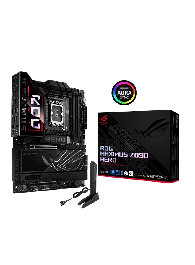 ASUS - ROG MAXIMUS Z890 HERO Wi-Fi ATX Motherboard, Intel Z890 Chipset, LGA1851 Socket, 4*DIMM DDR5 192GB Max Memory, 6*M.2, 1*PCIe 5.0*16, 1*2.5Gb & 1*5Gb Ethernet & Wi-Fi 7, Bluetooth v5.4, 1*HDMI, 2*Intel Thunderbolt, AI Intelligence, EZ PC DIY, Polymo Lighting II | 90MB1ID0-M0EAY0 Black - Image 1