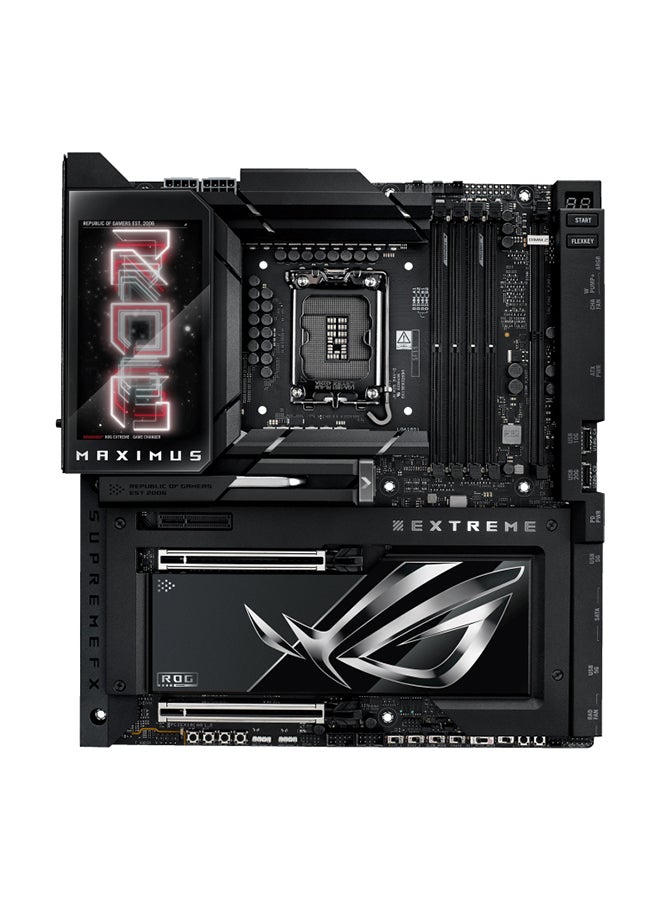 أسوس ROG MAXIMUS Z890 EXTREME Wi-Fi E-ATX Motherboard, Intel Z890 Chipset, LGA1851 Socket, 4*DIMM DDR5 192GB Max Memory, 6*M.2, 2*PCIe 5.0*16, 1*2.5Gb & 1*Marvell AQtion 10Gb Ethernet & Wi-Fi 7, Bluetooth v5.4, 1*HDMI, 2*Intel Thunderbolt, AI Intelligence, EZ PC DIY, Full Color 5” LCD Display, ROG Q-DIMM.2 | 90MB1IA0-M0EAY0 Black  - Image 1