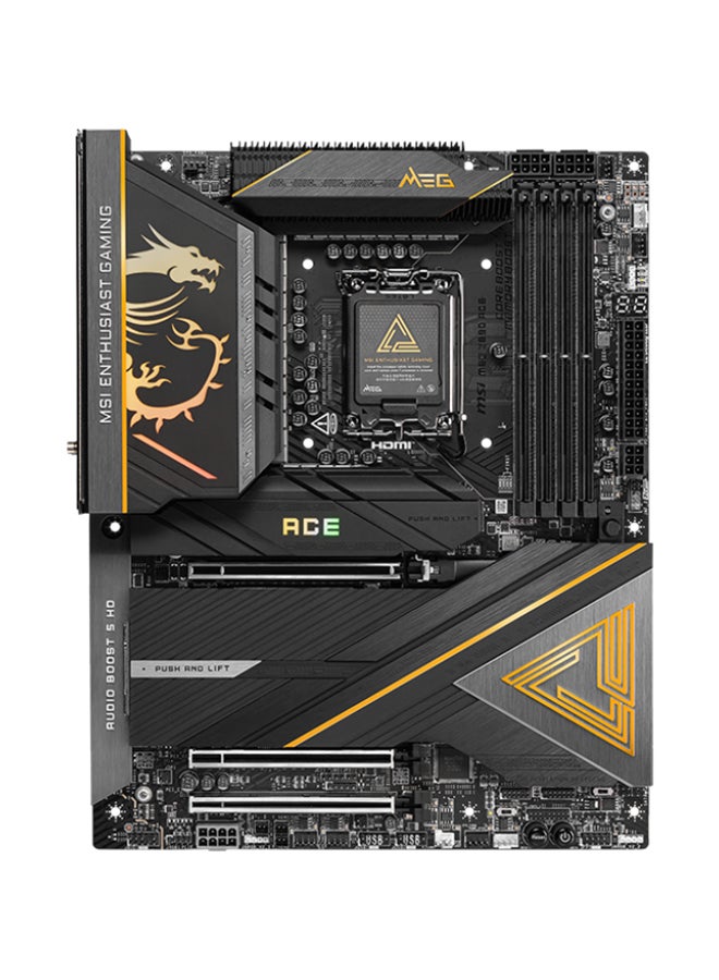 MSI MEG Z890 ACE Wi-Fi ATX Motherboard, Intel Z890 Chipset, LGA1851 Socket, 4*DIMM DDR5 256GB Max Memory, 5*M.2, 1*PCIe 5.0*16, 1*Marvell AQC113CS 10Gbps Ethernet & Wi-Fi 7, Bluetooth v5.4, 1*HDMI, 2*Type-C Display Port, Audio Boost 5 HD, Frozr Guard, EZ DIY, Ready For AI PC | 911-7E22-001 Black  - Image 2