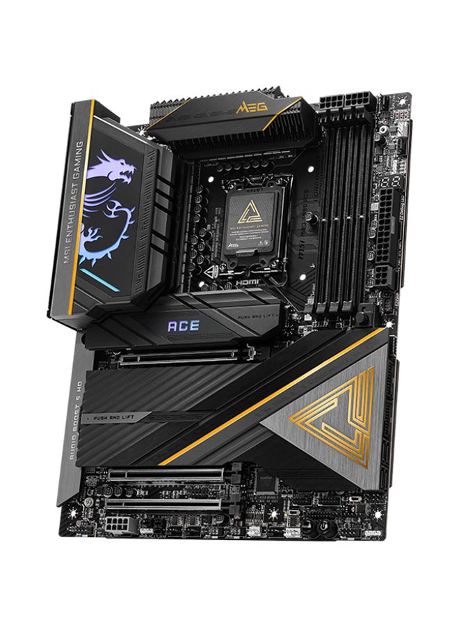 MSI MEG Z890 ACE Wi-Fi ATX Motherboard, Intel Z890 Chipset, LGA1851 Socket, 4*DIMM DDR5 256GB Max Memory, 5*M.2, 1*PCIe 5.0*16, 1*Marvell AQC113CS 10Gbps Ethernet & Wi-Fi 7, Bluetooth v5.4, 1*HDMI, 2*Type-C Display Port, Audio Boost 5 HD, Frozr Guard, EZ DIY, Ready For AI PC | 911-7E22-001 Black  - Image 3