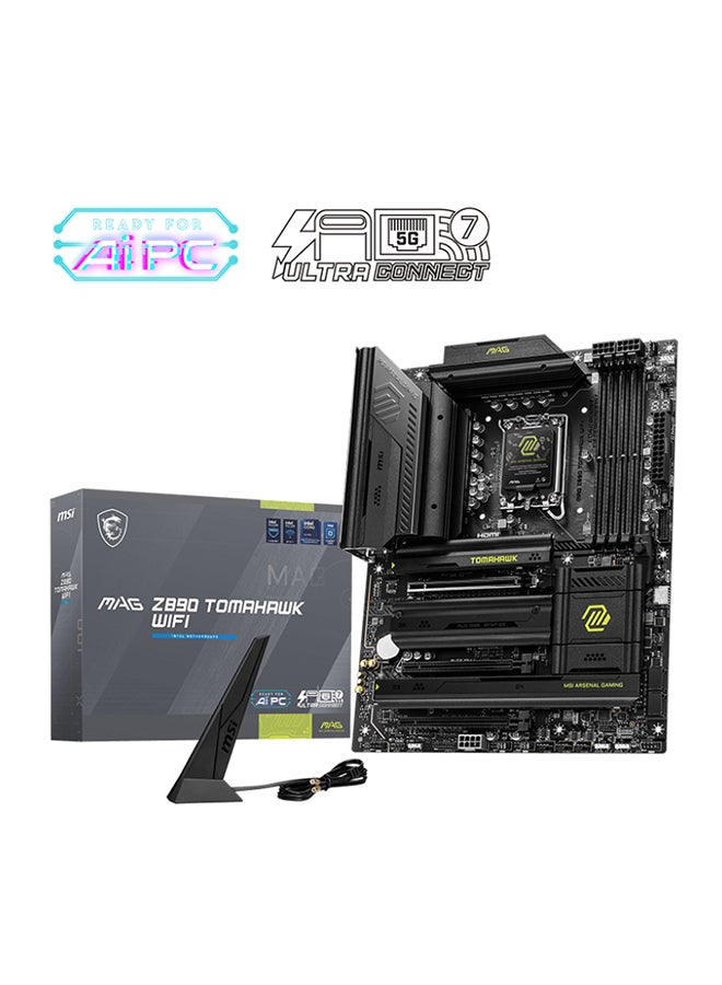 MSI - MAG Z890 TOMAHAWK Wi-Fi ATX Motherboard, Intel Z890 Chipset, LGA1851 Socket, 4*DIMM DDR5 256GB Max Memory, 4*M.2, 1*PCIe 5.0*16, 1*5Gb Ethernet & Wi-Fi 7, Bluetooth v5.4, 1*HDMI, 2*Type-C Display Port, Audio Boost 4, Frozr Guard, EZ DIY, Ready For AI PC | 911-7E32-003 Black - Image 1