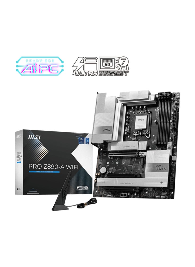 MSI PRO Z890-A Wi-Fi ATX Motherboard, Intel Z890 Chipset, LGA1851 Socket, 4*DIMM DDR5 256GB Max Memory, 4*M.2, 1*PCIe 5.0*16, 1*5Gb Ethernet & Wi-Fi 7, Bluetooth v5.4, 1*HDMI, 2*Type-C Display Port, Audio Boost 4, Frozr Guard, EZ DIY, Ready For AI PC | 911-7E32-004 Black  - Image 1