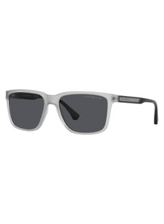 Men's Mirrored Square Shape Acetate Sunglasses 4047 - Lens Size: 56 Mm - Matte Trasparent Grey