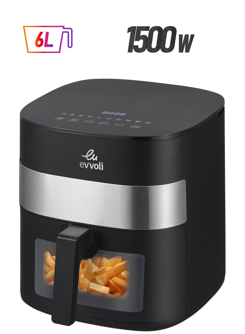 evvoli 6L Air Fryer With 10 Preset Programs,1500W, Transparent Window 6 L 16000 W EVKA-AF6010T Black  - Image 1