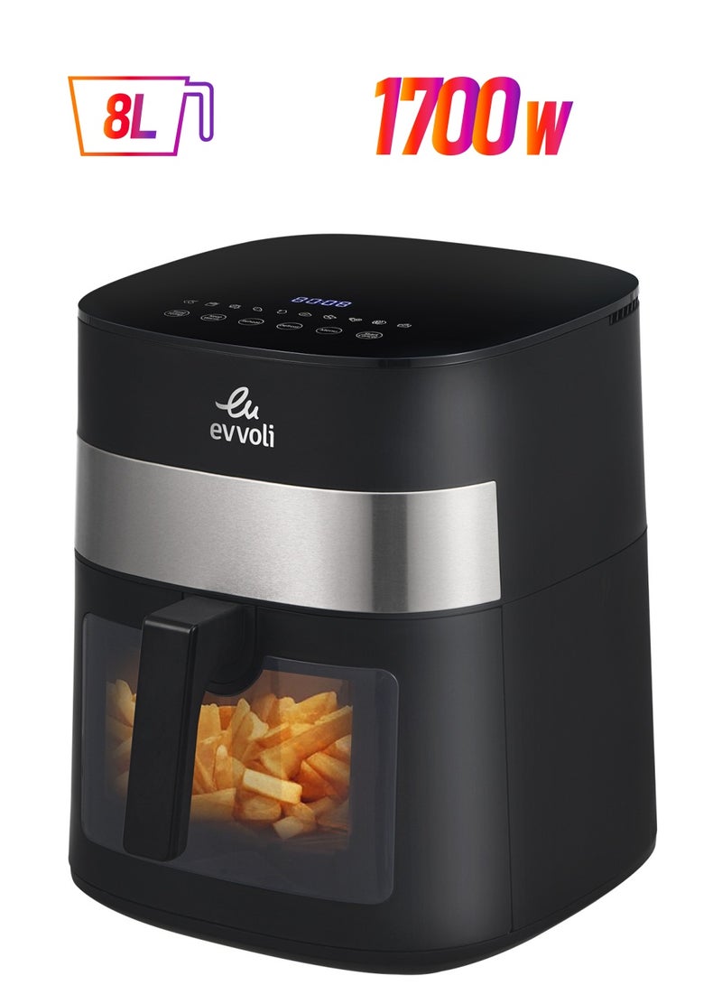evvoli 8L Air fryer With 10 Preset Programs, 1800W, Transparent Window 8 L 1700 W EVKA-AF8010T Black  - Image 1