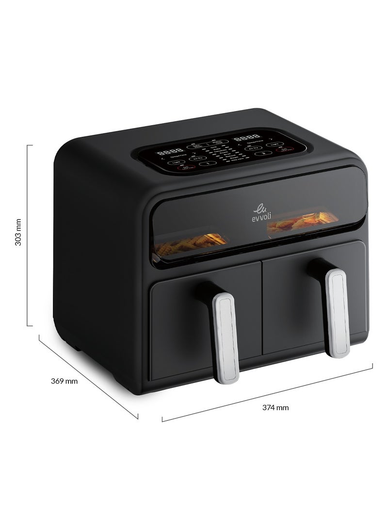 evvoli Air fryer with Dual Basket Design, 9 preset programs, Transparent Window 9 L 2400 W EVKA-AF9009T Black  - Image 5
