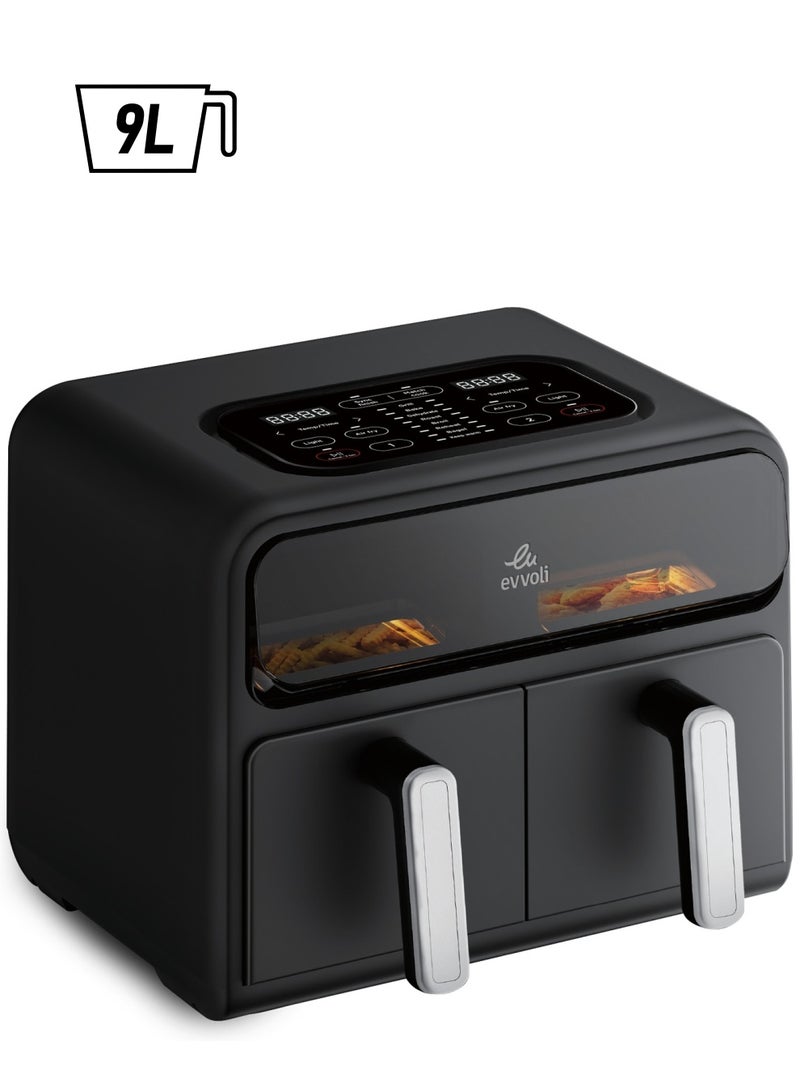 evvoli Air fryer with Dual Basket Design, 9 preset programs, Transparent Window 9 L 2400 W EVKA-AF9009T Black  - Image 1