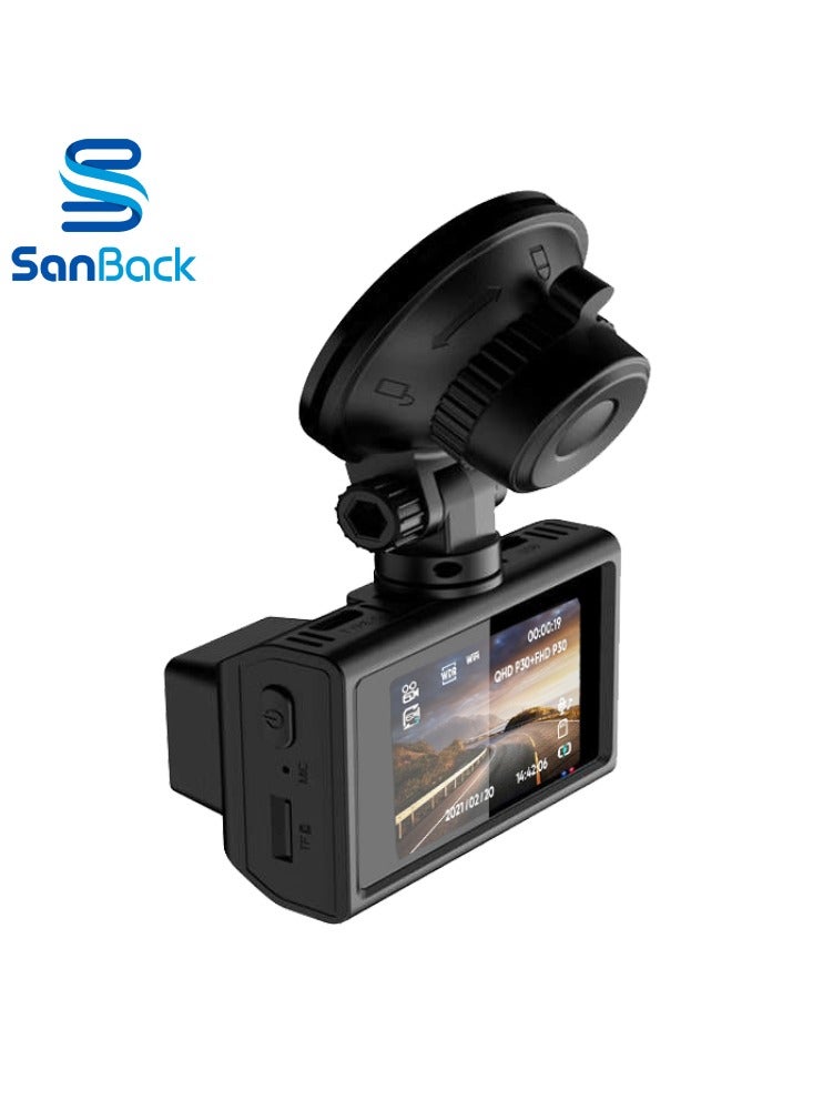 سان باك - كاميرا سيارة واي فاي داش كام M500 للرؤية الأمامية 4K والخلفية 2K بدقة عالية - Image 1