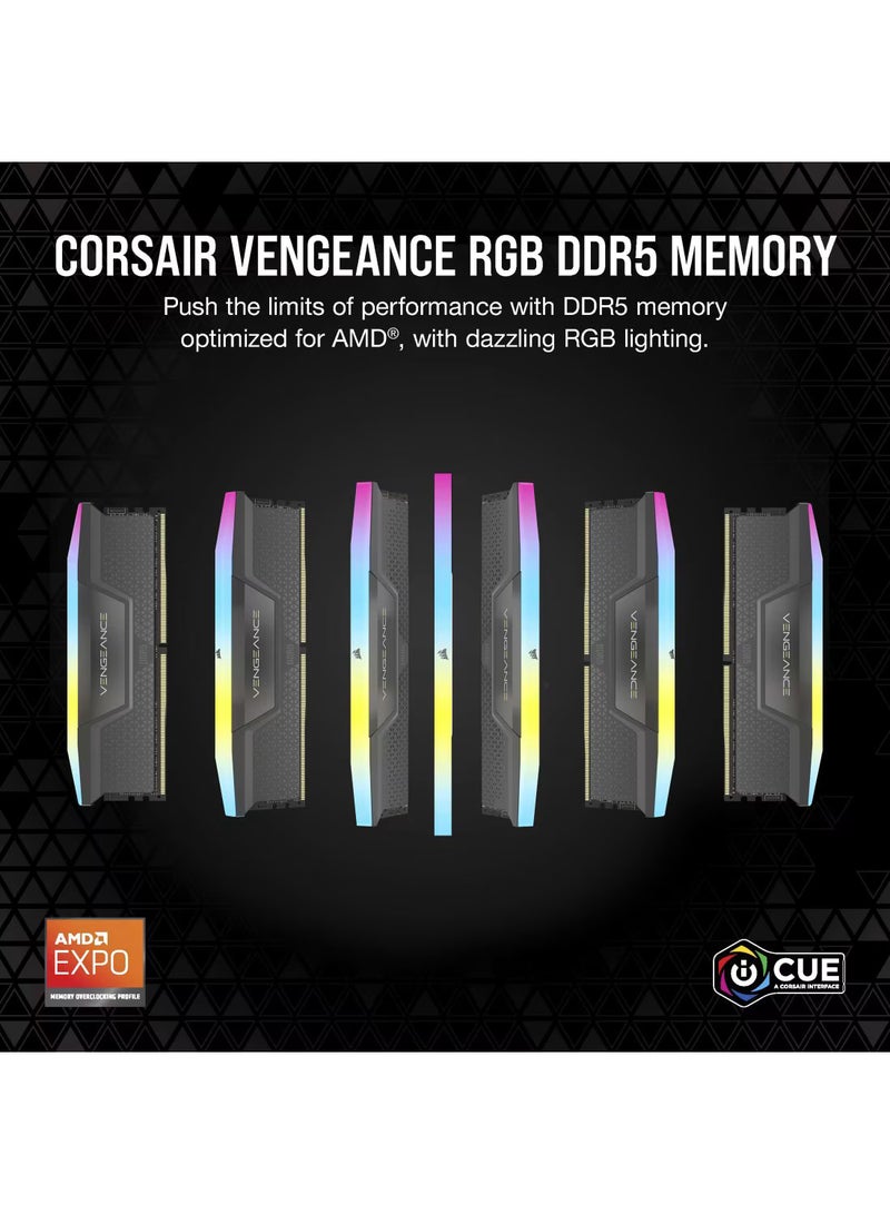 VENGEANCE 32GB (2 x 16GB) RGB DDR5 288-Pin Dual Channel Desktop Memory Kit, 6400 MHz Tested Speed, 32-40-40-84 Latency, AMD EXPO & Intel XMP Profile, 1.40V, Grey | CMH32GX5M2B6400Z32