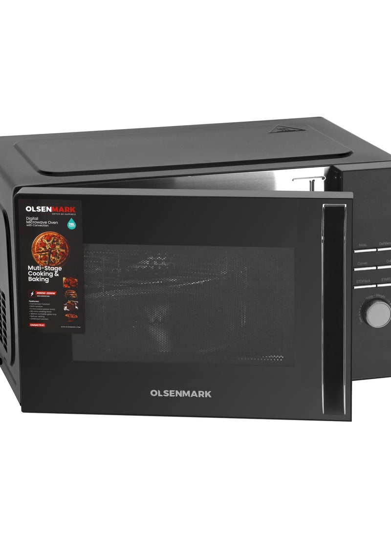 أولسنمارك Digital Microwave Oven with Convection, 5 Power Levels, Grill Function, Defrost Setting, Tunable Glass Tray, Child Lock Function, 60 Minutes Cooking Timer 28 L 2000 W OMMO7041 Black  - Image 4