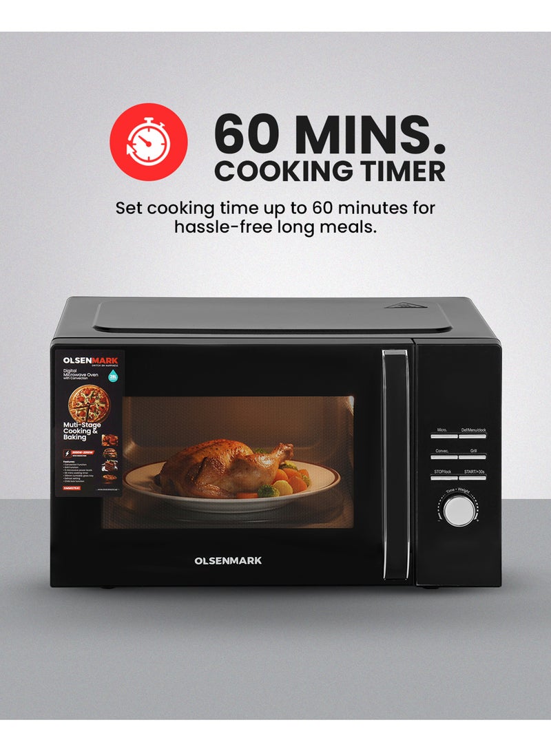 Olsenmark 28L Digital Microwave Oven with Convection – OMMO7041 | 5 Power Levels, Grill & Defrost Functions, Turnable Glass Tray, 60-Minute Timer, Child Lock 28 L 2000 W OMMO7041 Black - Image 5