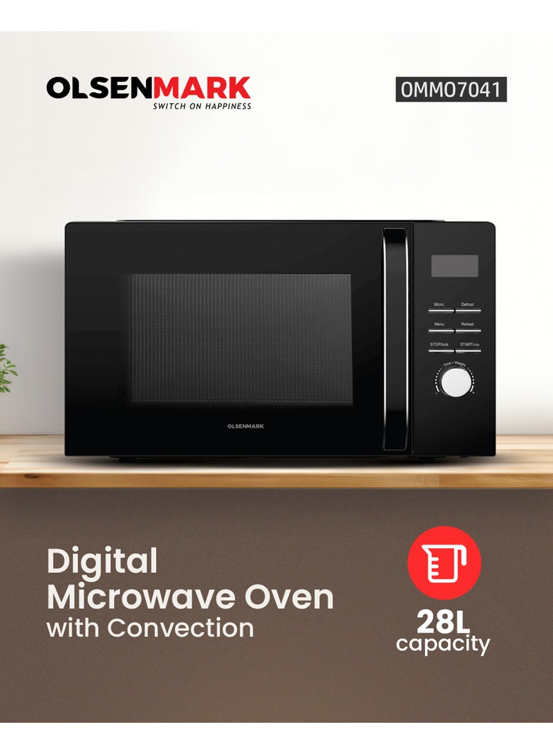 Olsenmark 28L Digital Microwave Oven with Convection – OMMO7041 | 5 Power Levels, Grill & Defrost Functions, Turnable Glass Tray, 60-Minute Timer, Child Lock 28 L 2000 W OMMO7041 Black - Image 3