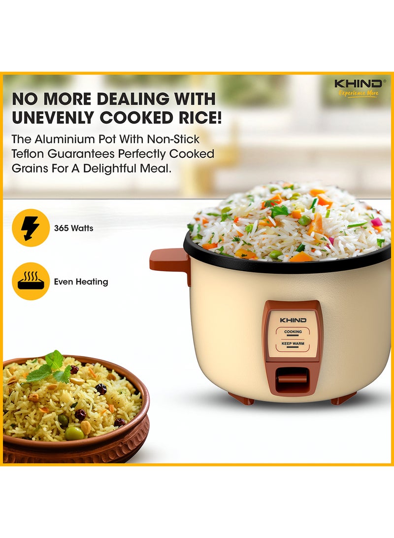 KHIND 1 L Rice Cooker with Teflon Coated Aluminium Pot, Electric Rice Cooker For Cooking , Stainless Steel and Compact Design, Perfectly Cooked Meals Every Time 1 L 365 W RC910T Cream Magnolia  - Image 3