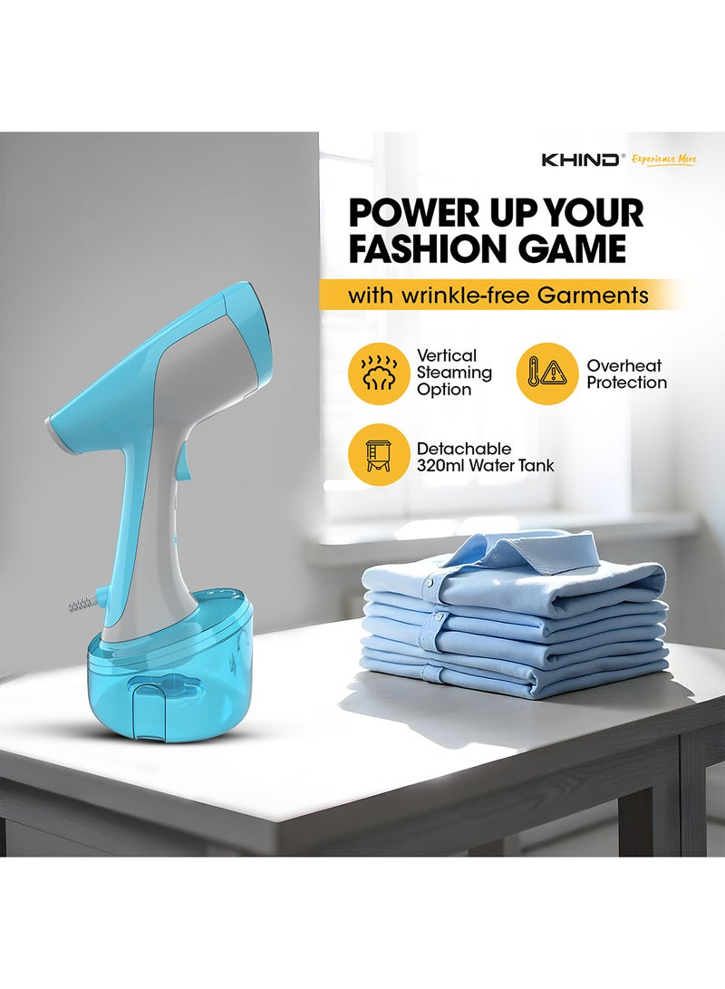 KHIND 1600W Handheld Garment Steamer with 320ml Detachable Tank & Vertical Steam, Ceramic Coated Plate with Auto-off Feature, 1.8m Lengthy Rotatable Cord 320 ml 1.63 W HS1632C Blue  - Image 3