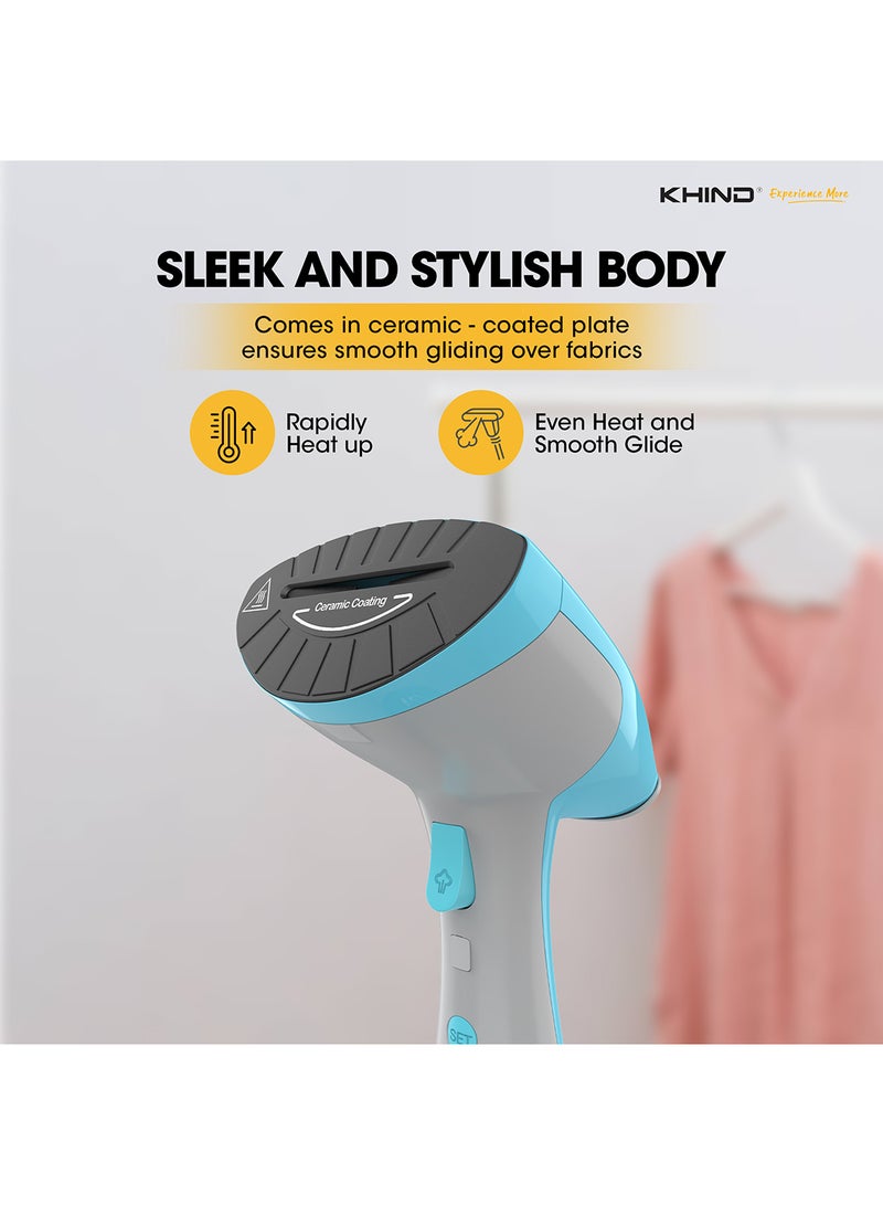 KHIND 1600W Handheld Garment Steamer with 320ml Detachable Tank & Vertical Steam, Ceramic Coated Plate with Auto-off Feature, 1.8m Lengthy Rotatable Cord 320 ml 1.63 W HS1632C Blue  - Image 4