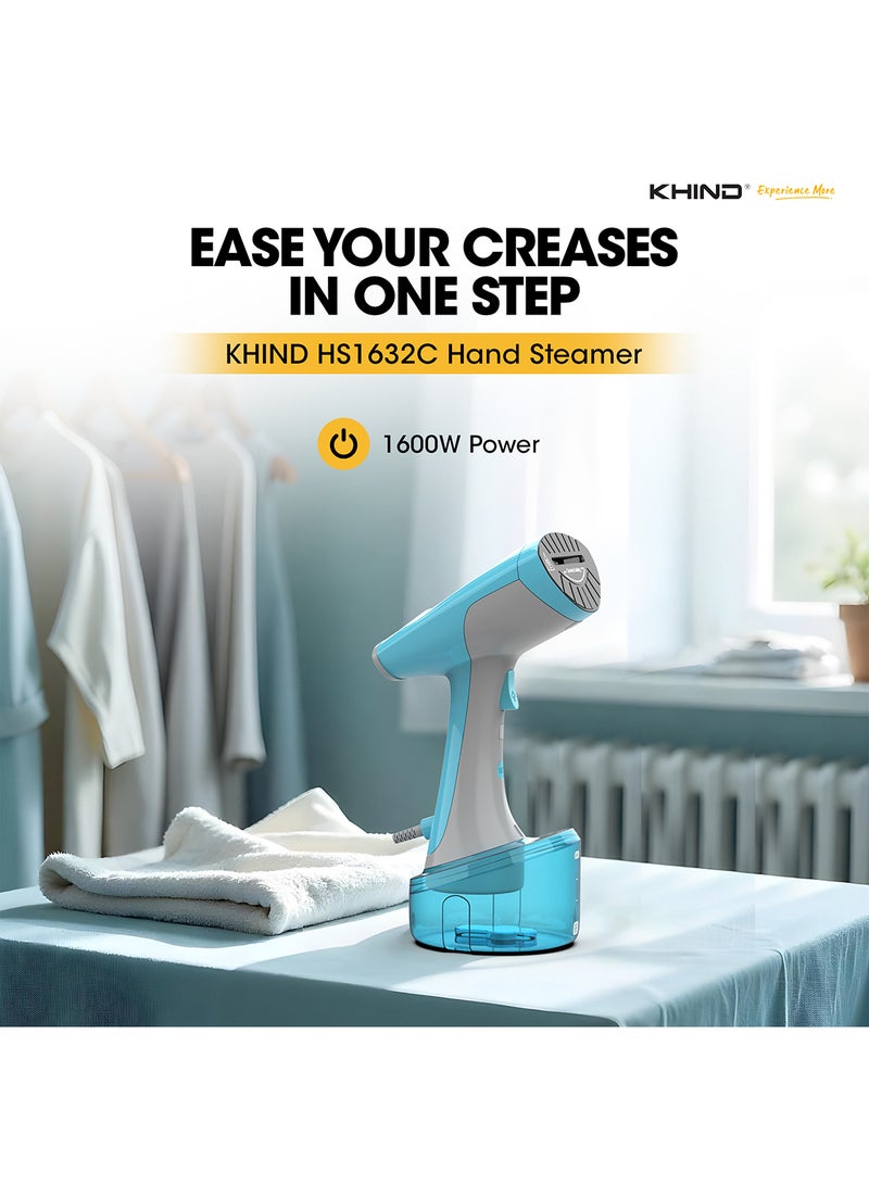KHIND 1600W Handheld Garment Steamer with 320ml Detachable Tank & Vertical Steam, Ceramic Coated Plate with Auto-off Feature, 1.8m Lengthy Rotatable Cord 320 ml 1.63 W HS1632C Blue  - Image 2